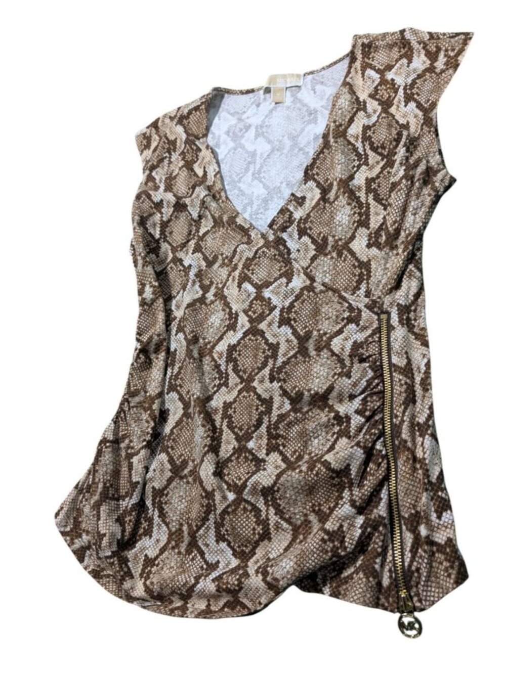 MICHAEL Michael Kors Womens M Snakeskin Print Wrap Top Sleeveless Side Zip Brown